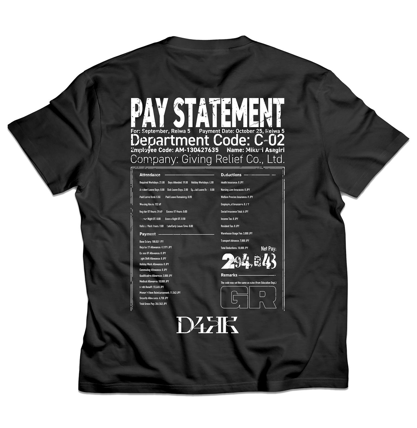 RESTRICTED:人の給与明細 Tシャツ