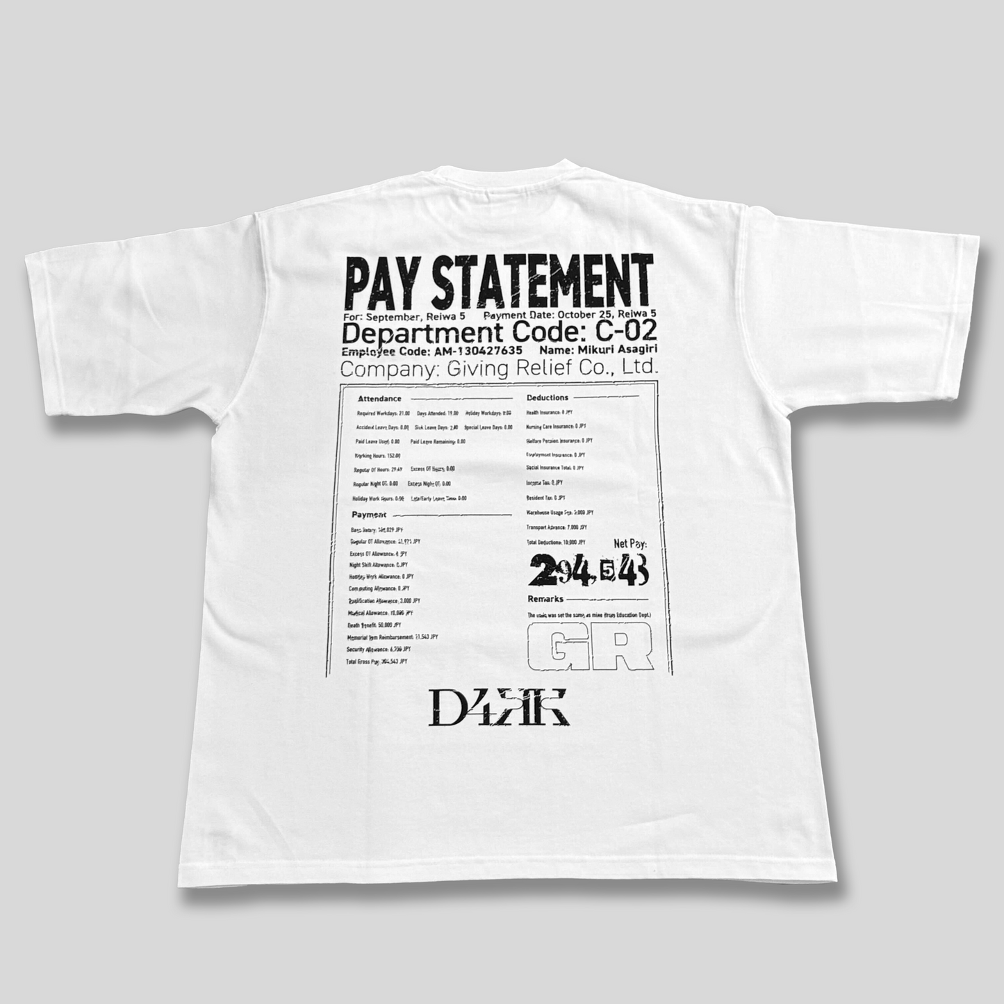 RESTRICTED:人の給与明細 Tシャツ